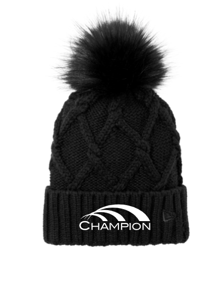 Champion Embroidered Fur Pom Winter Hat